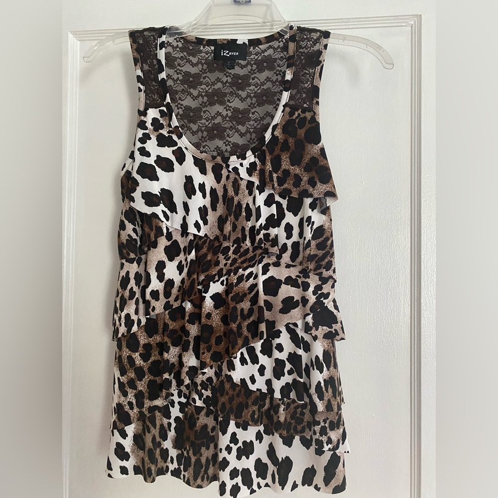 Iz Byer Brown Lace Overlay top
